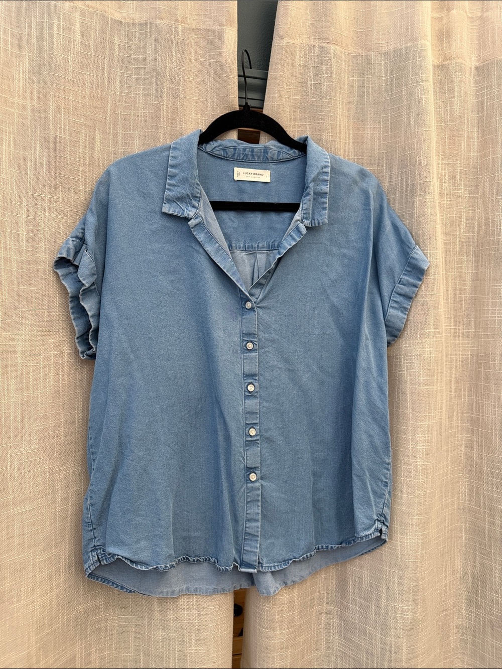 Light Wash Blue Button-Front Women’s Top